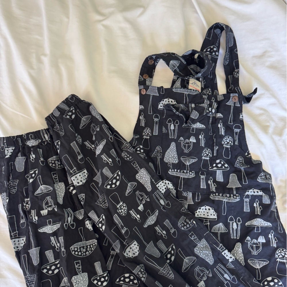 Black and White Mushroom Print Overalls. Tall and Long Length.